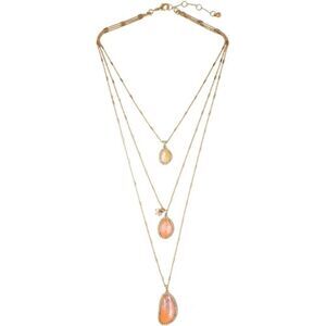 Rosy Coral Resin Rhinestone Crystal Versatile Layered Gold Pendant Necklace